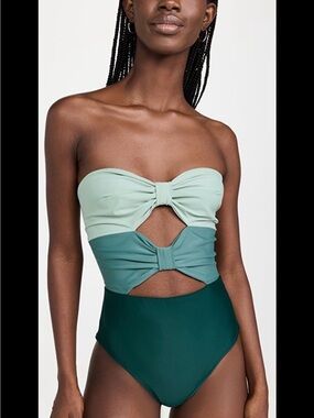 Fe Noel Green One-Piece Swimsuit with Teal Bow Accent